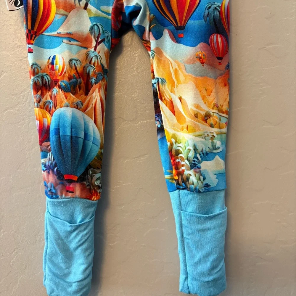 Day & Night bamboo blue hot air balloon print convertible footie pajamas 3-6 mon